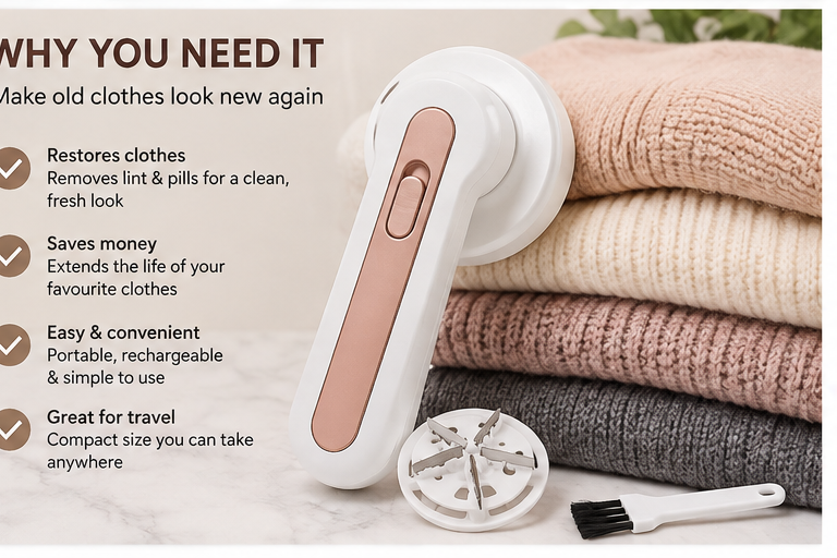 Portable Rechargeable Lint
Remover with Cleaning Brush