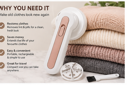 Portable Rechargeable Lint
Remover with Cleaning Brush