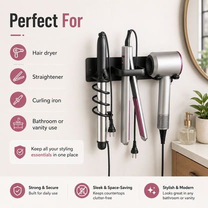 1pc wall-mounted aluminum hairdryer holder, adhesive curling iron holder, hairdressing tool organizer