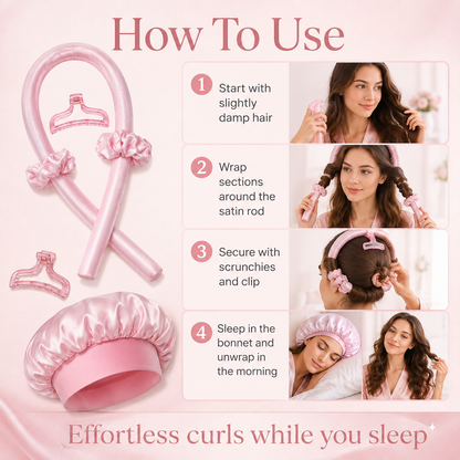 5pcs Women's No-Heat Curling
Wand and Satin Sleep Cap Set