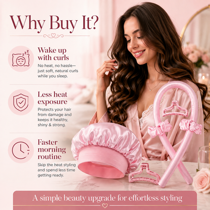 5pcs Women's No-Heat Curling
Wand and Satin Sleep Cap Set