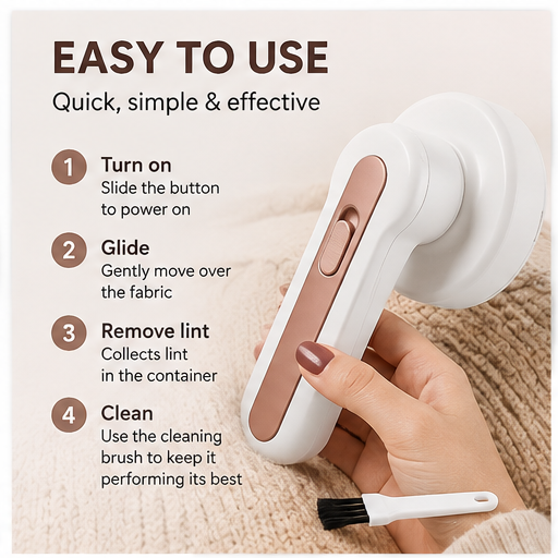 Portable Rechargeable Lint
Remover with Cleaning Brush