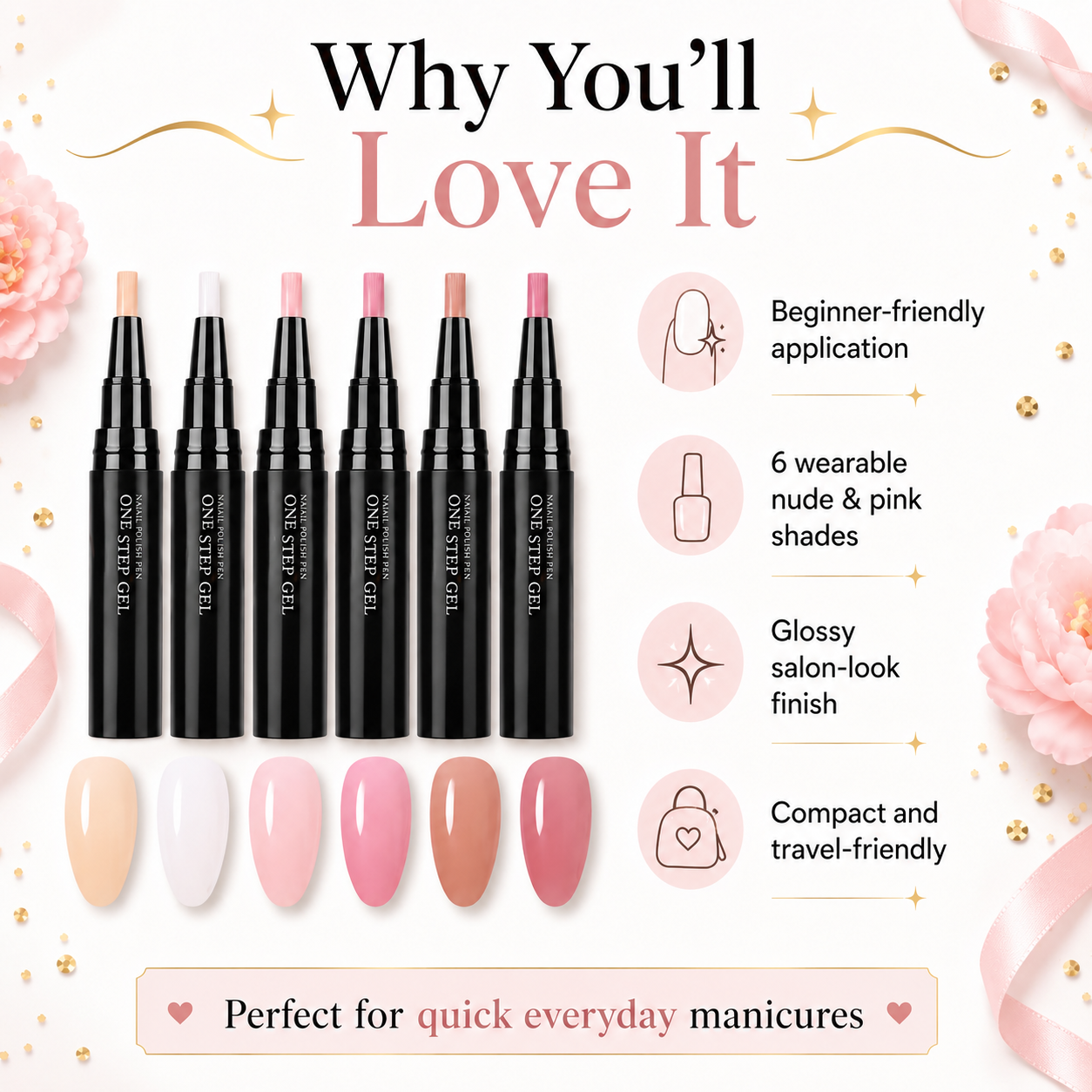 6pc Colors One Step Gel Nail Polish Pens