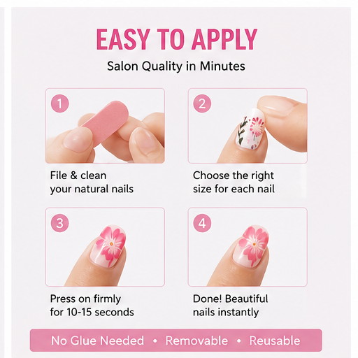 288pcs Full Coverage Short Oval
Nail Flower Simple Style Press-On Nails