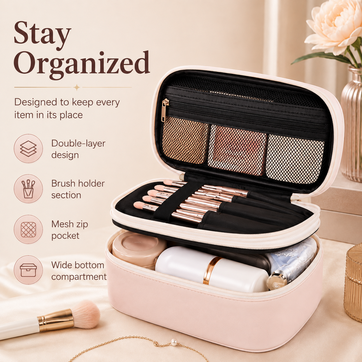Double-layer PU
Toiletry and Makeup Bag