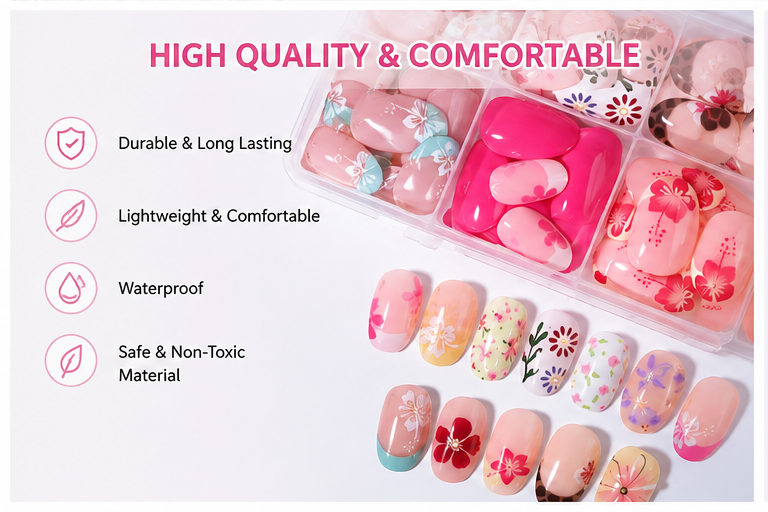 288pcs Full Coverage Short Oval
Nail Flower Simple Style Press-On Nails