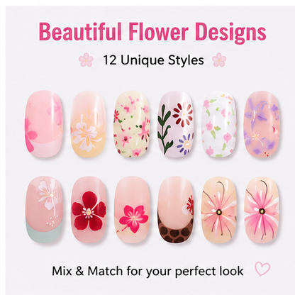 288pcs Full Coverage Short Oval
Nail Flower Simple Style Press-On Nails