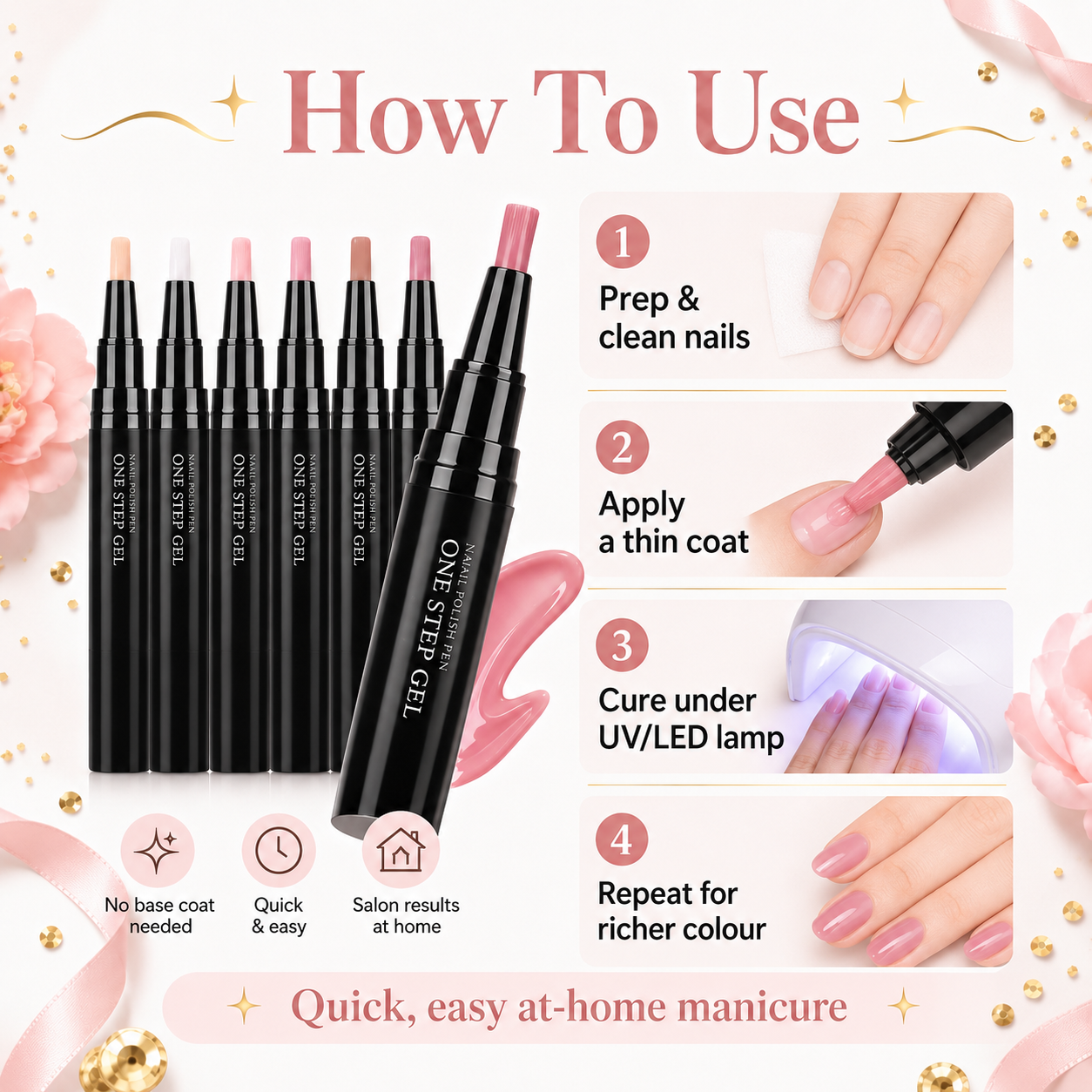 6pc Colors One Step Gel Nail Polish Pens