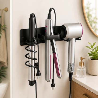 1pc wall-mounted aluminum hairdryer holder, adhesive curling iron holder, hairdressing tool organizer