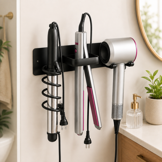 1pc wall-mounted aluminum hairdryer holder, adhesive curling iron holder, hairdressing tool organizer