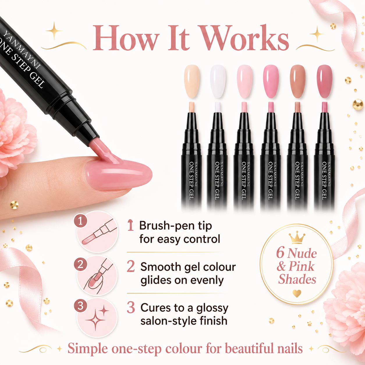 6pc Colors One Step Gel Nail Polish Pens