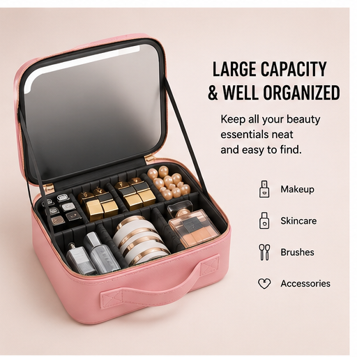 LED Makeup Bag with 3
Adjustable Mirror Brightness
