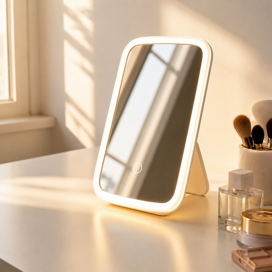 New Upgraded Portable Travel Mirror, Folding Mirror with Light, 3 Lighting Modes