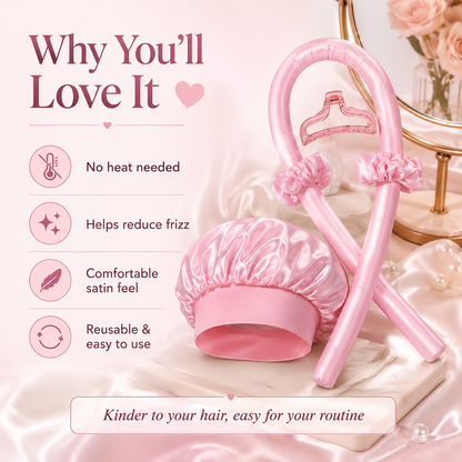 5pcs Women's No-Heat Curling
Wand and Satin Sleep Cap Set