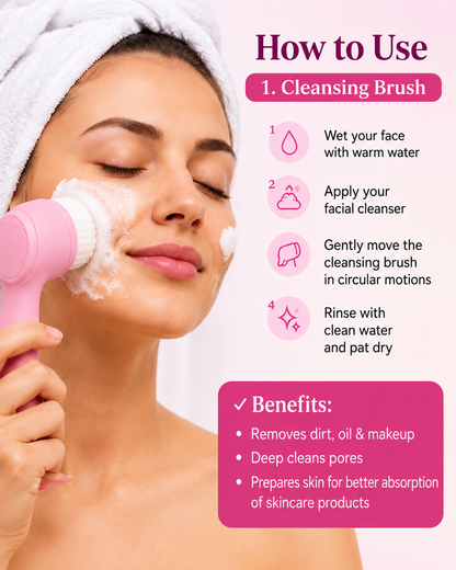 3pcs Set of Roller and Gua Sha Plate and Facial Cleansing Massage Brush