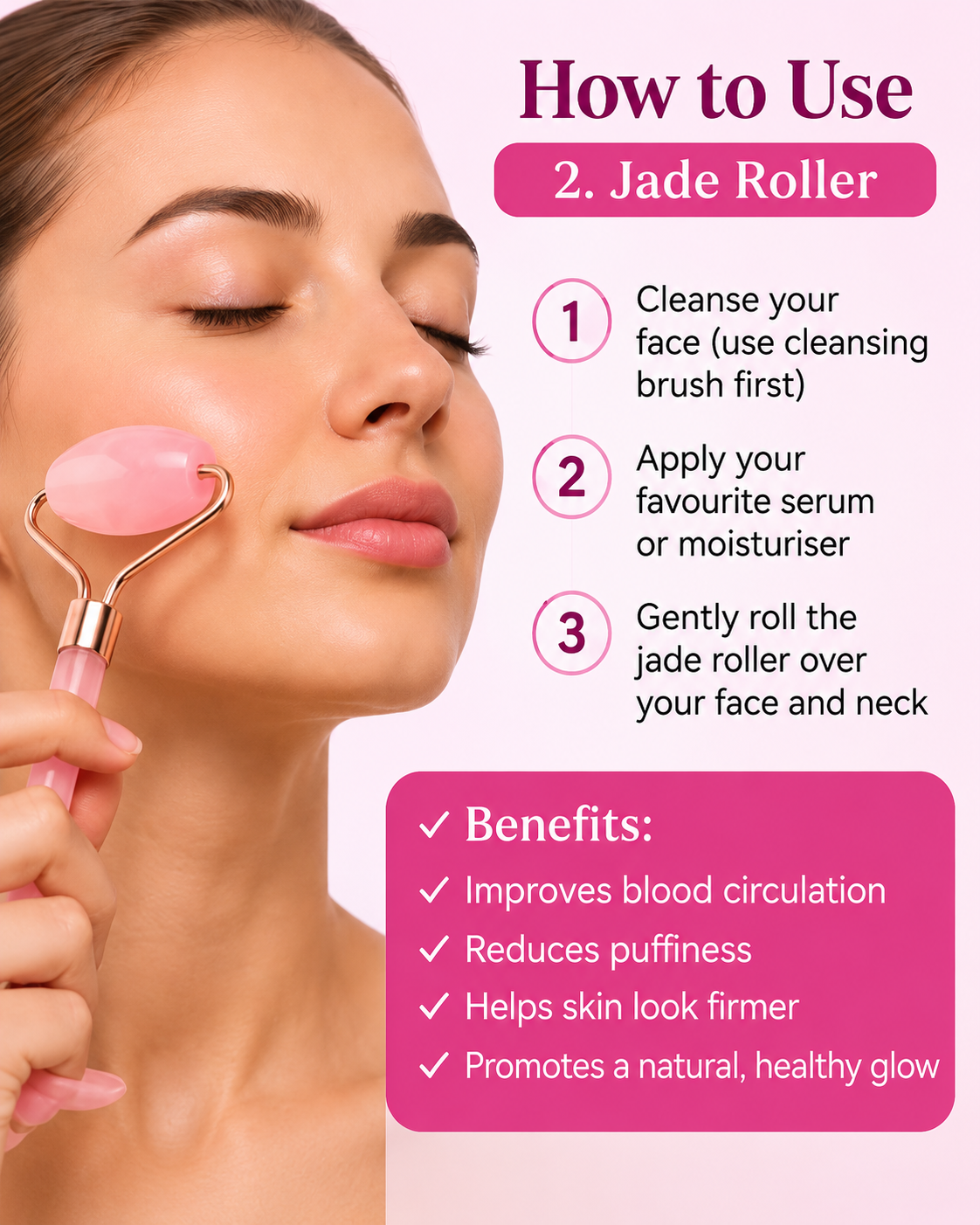 3pcs Set of Roller and Gua Sha Plate and Facial Cleansing Massage Brush