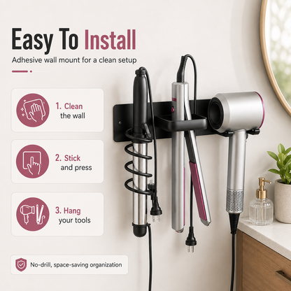 1pc wall-mounted aluminum hairdryer holder, adhesive curling iron holder, hairdressing tool organizer