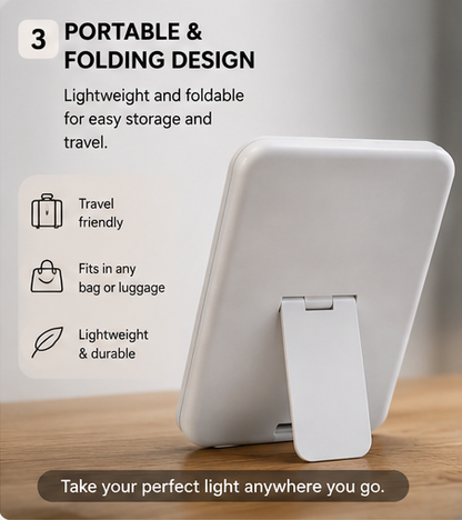 New Upgraded Portable Travel Mirror, Folding Mirror with Light, 3 Lighting Modes