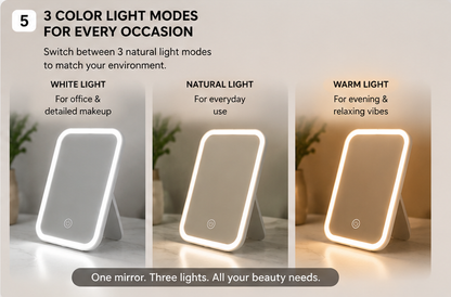 New Upgraded Portable Travel Mirror, Folding Mirror with Light, 3 Lighting Modes